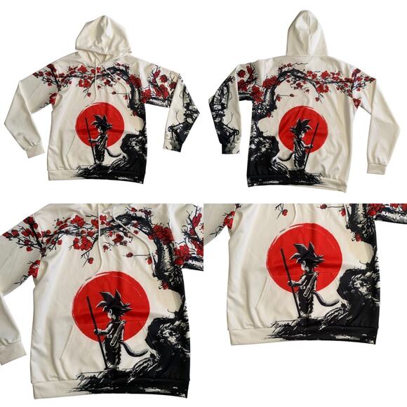 Dragon Ball Z Men's Size L Goku Red Cherry Blossom Tree Anime Hoodie Sweater - Picture 1 of 16